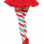 Holiday Ribbon Thigh High - O/S - Red/White/Green