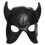 Master Series Dungeon Demon Bondage Hood with Horns - Black