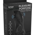 Decadence Pleasure Porpoise Silicone Vibrating Cock andamp; Ball Ring - Black