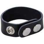 Rock Solid The Leather 3 Snap Adjustable Cock Ring - Black