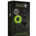 Ouch! Beads Butt Plug with Cock Ring Silicone Glow in the Dark - Green