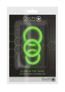 Ouch! Cock Ring Silicone Set (3pc) Glow in the Dark - Green