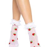 Leg Avenue Strawberry Polka Dot Ruffle Top Anklets - O/S - White/Red