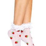 Leg Avenue Strawberry Polka Dot Ruffle Top Anklets - O/S - White/Red