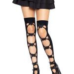 Leg Avenue Opaque Net Cut-Out Butterfly Applique Thigh Highs - O/S - Black