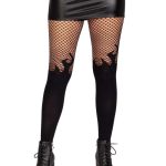 Leg Avenue Opaque Flame Tights with Fishnet Top - O/S - Black