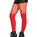 Leg Avenue Opaque Flame Tights with Fishnet Top - O/S - Red