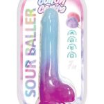 Cotton Candy Sour Baller Silicone Dildo 7in - Aqua/Purple