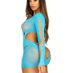 Leg Avenue Seamless Cut Long Sleeve Mini Dress with Faux Lace-Up Detail - O/S - Turquoise