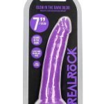 RealRock Slim Glow in the Dark Dildo with Suction Cup 7in - Purple