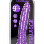 RealRock Slim Glow in the Dark Dildo with Suction Cup 9in - Purple