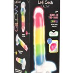 Lollicock Glow in the Dark Rainbow Silicone Dildo with Balls 7in