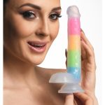 Lollicock Glow in the Dark Rainbow Silicone Dildo with Balls 7in