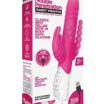 Rabbit Essential Silicone Rechargeable Double Penetration Rabbit Vibrator - Hot Pink