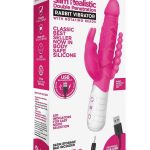 Rabbit Essentials Silicone Rechargeable Slim Realistic Double Penetration Rabbit Vibrator - Hot Pink