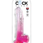 King Cock Clear Dildo with Balls 9in - Pink