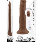 In Thrust We Trust Rechargeable Silicone Dildo with Remote - Chocolate