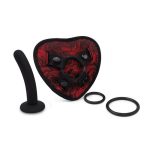 Secret Kisses Rosegasm Strap-On Harness with G-Spot Dildo and Blindfold - Red/Black