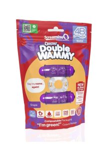 4B Double Wammy Silicone Rechargeable Dual Vibrating Couples Cock Ring - Grape