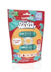 4B Double Wammy Silicone Rechargeable Dual Vibrating Couples Cock Ring - Kiwi