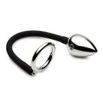 Master Series Tug + Plug Aluminum Cock and Ball Ring with Anal Plug - Black/Silver