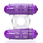 4T Double Wammy Silicone Rechargeable Dual Vibrating Couples Cock Ring - Grape