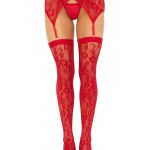 Leg Avenue Rachel Lace Thigh Highs and Crossover Garter Belt 2pc - O/S - Red