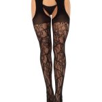 Leg Avenue Eyelet Rose Suspender Hose - O/S - Black