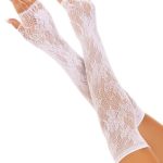 Leg Avenue Seamless Opera Length Floral Net Fingerless Gloves - O/S - White