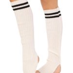 Leg Avenue Ribbed Stirrup Leg Warmers with Athletic Stripe - O/S - White