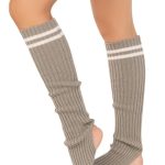 Leg Avenue Ribbed Stirrup Leg Warmers with Athletic Stripe - O/S - Grey