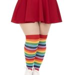 Spandex Acrylic Rainbow Striped Thigh Highs - 1X-2X - Multicolor