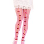 Leg Avenue Sweetheart Striped Net Tights with Keyhole and Mini Bow Detail - O/S - Pink