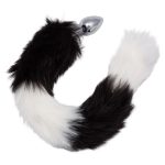 Running Wild Black and White Tail Faux Fur Tail and Metallic Anal Plug - Black/White