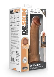 Dr. Skin Platinum Collection Silicone Dr. Phillips Rechargeable Thrusting Dildo with Remote Control 8.5in - Caramel