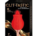 Clit-Tastic Rose Bud Dual Massager Rechargeable Silicone with Clitoral Stimulator - Red