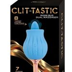 Clit-Tastic Rose Bud Dual Massager Rechargeable Silicone with Clitoral Stimulator - Blue