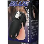 Blue Line Silicone Cock Cage with Ball Divider Small 2in - Black
