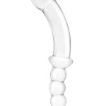 Glas Girthy Double Sided Glass Dong with Anal Bead Grip Handle 12.5in - Clear
