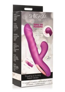 Shegasm + Thrust Wave Thrusting and Sucking Rechargeable Silicone Rabbit Vibrator - Purple