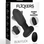 Flickers Bum Flick Flicking and Vibrating Rechargeable Silicone Butt Plug with Remote - Black