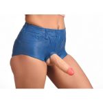 Strap U Booty Shorts Strap On Harness with Dildo 6in - Blue/Vanilla - Small