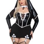 Leg Avenue Holy Hottie Set Boned Garter Dress with Cross Accents and Nun Habit (2 Piece) - 1X/2X- Black/White