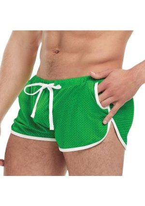 Goal Line Side Split Mesh Booty Shorts - Small/Medium - Green