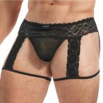 Lace King Men`s Lace and Mesh Garter Panty - Large/XLarge - Black