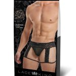 Lace King Men`s Lace and Mesh Garter Panty - Small/Medium - Black