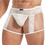 Lace King Men`s Lace and Mesh Garter Panty - Medium/Large - White