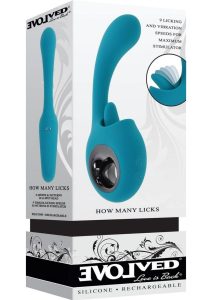 How Many Licks Rechargeable Silicone Vibrator with Clitoral Stimulator - Blue