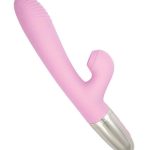 Goddess Tapping Thruster Rechargeable Silicone Rabbit Vibrator with Clitoral Stimulator - Pink