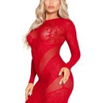 Leg Avenue Lace and Net Body Con Gown with Heart Keyhole Detail - OS - Red